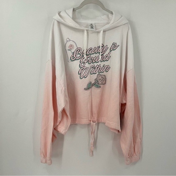 NWT Disney 2X Belle Pullover Hoodie Beauty and the Beast pink cropped ombré 0847 - Picture 1 of 13